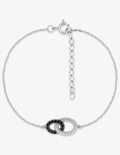 Bracelet en argent 925 ‰ rhodié, motifs entrelacés et oxydes de zirconium noir et blanc SO OR
