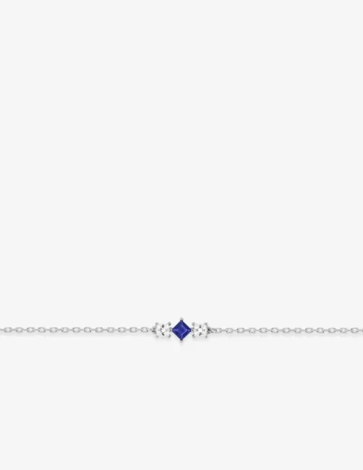Bracelet en argent gris rhodié 925‰ trilogie oxyde bleu et blanc chaine forçat SO OR