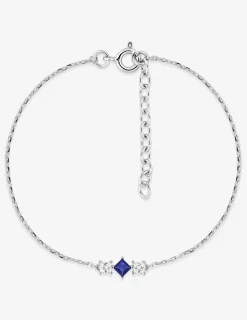 Bracelet en argent gris rhodié 925‰ trilogie oxyde bleu et blanc chaine forçat SO OR
