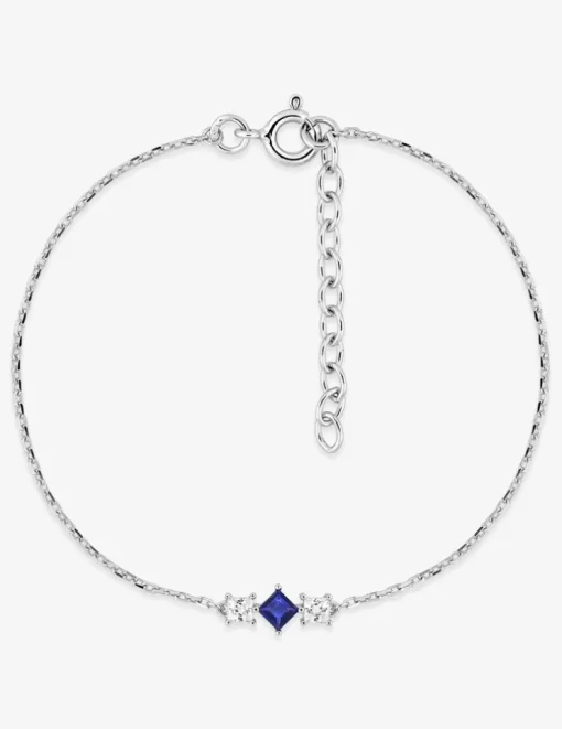 Bracelet en argent gris rhodié 925‰ trilogie oxyde bleu et blanc chaine forçat SO OR