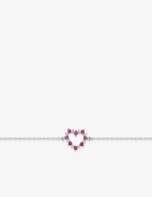 Bracelet en argent gris rhodié 925‰ chaine souple forçat cœur oxyde rose SO OR