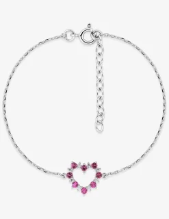 Bracelet en argent gris rhodié 925‰ chaine souple forçat cœur oxyde rose SO OR