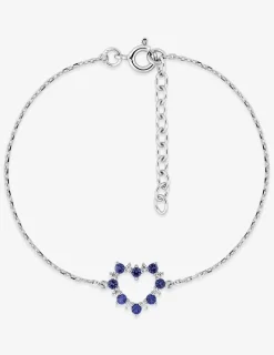 Bracelet en argent gris rhodié 925‰ chaine souple forçat cœur oxyde bleu SO OR