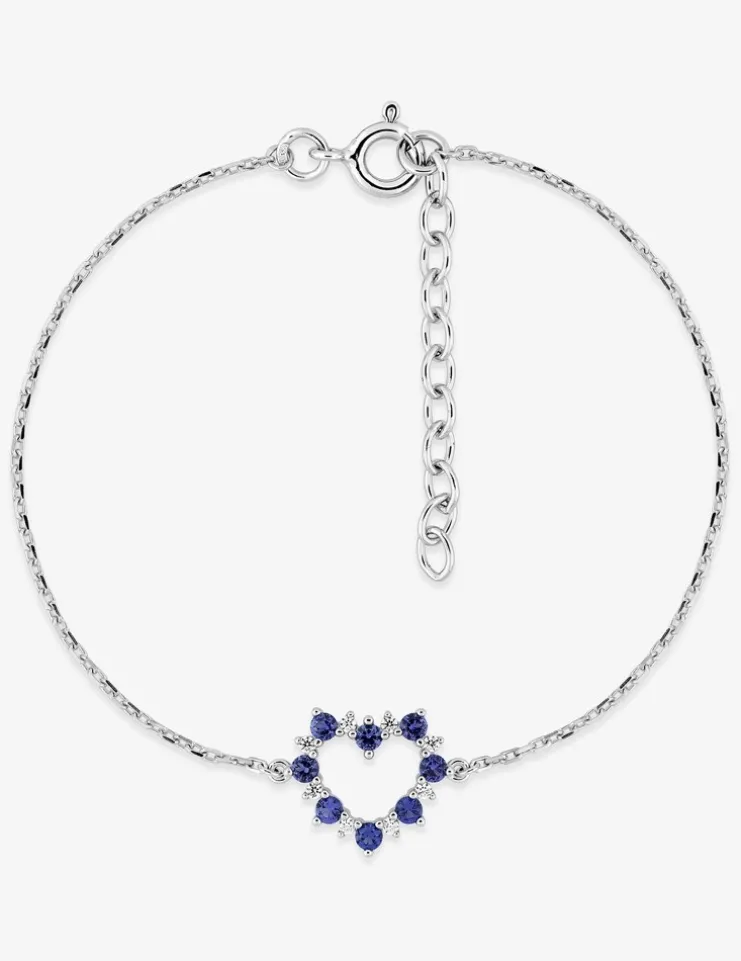 Bracelet en argent gris rhodié 925‰ chaine souple forçat cœur oxyde bleu SO OR