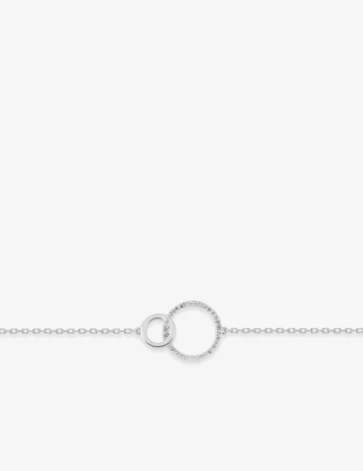 Bracelet en argent gris rhodié 925‰ chaine souple forçat doubles cercles stries SO OR