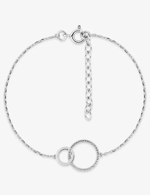 Bracelet en argent gris rhodié 925‰ chaine souple forçat doubles cercles stries SO OR