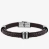 Bracelet en cuir brun tressé et acier gris SO OR