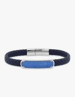 Bracelet en cuir de vachette, acier et carbone bleu pour homme SO OR