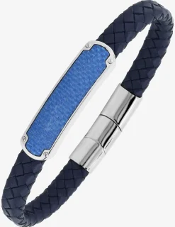 Bracelet en cuir de vachette, acier et carbone bleu pour homme SO OR