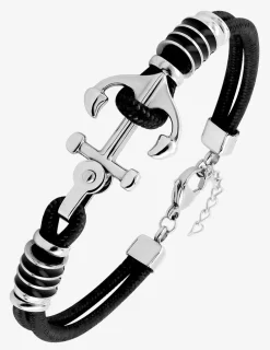 Bracelet en nylon noir et acier avec motif ancre de bateau SO OR