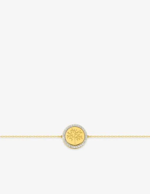 Bracelet en or 750 ‰ jaune et rhodium, jeton arbre de vie entouré d'oxydes de zirconium SO OR