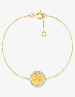 Bracelet en or 750 ‰ jaune et rhodium, jeton arbre de vie entouré d'oxydes de zirconium SO OR