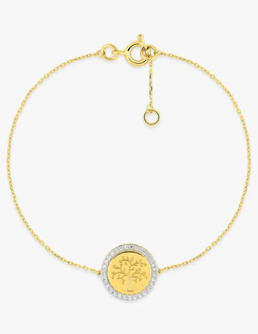 Bracelet en or 750 ‰ jaune et rhodium, jeton arbre de vie entouré d'oxydes de zirconium SO OR