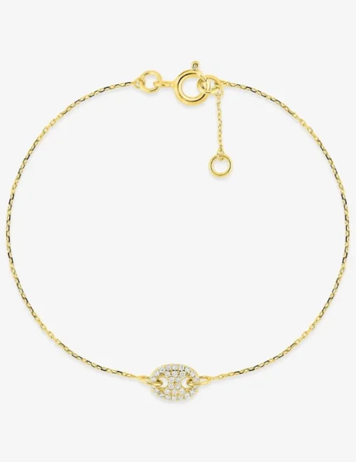 Bracelet en or jaune 375 ‰, motif grain de café et oxydes de zirconium SO OR