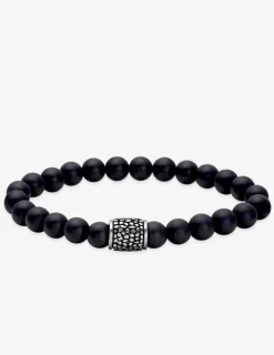 Bracelet en perles d'agate noire avec perle acier SO OR