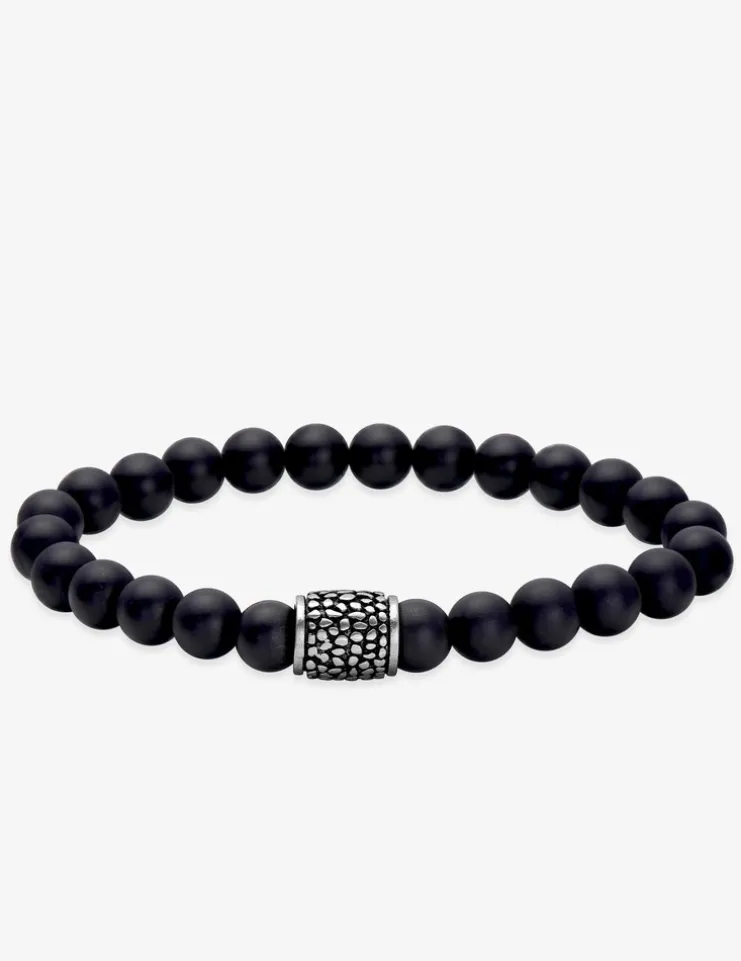 Bracelet en perles d'agate noire avec perle acier SO OR