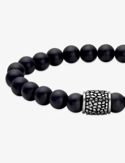 Bracelet en perles d'agate noire avec perle acier SO OR