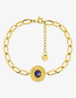 Bracelet fantaisie acier doré, maille alternée et lapis-lazuli bleu synthétique SO OR