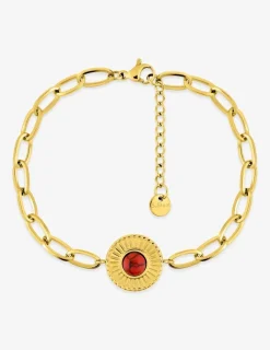 Bracelet fantaisie acier doré, maille alternée et turquoise rouge synthétique SO OR