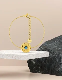 Bracelet fantaisie acier doré turquoise bleue et chaine forçat SO OR