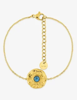 Bracelet fantaisie acier doré turquoise bleue et chaine forçat SO OR