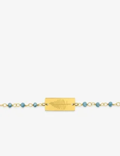 Bracelet fantaisie cristal turquoise, petite chaîne et plaque en acier doré SO OR