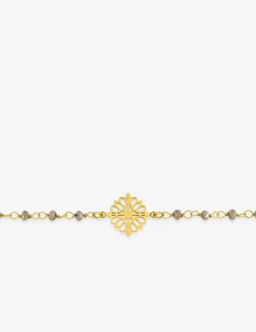 Bracelet fantaisie cristal marron, acier doré et motif SO OR