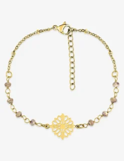 Bracelet fantaisie cristal marron, acier doré et motif SO OR