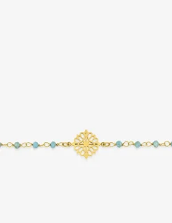 Bracelet fantaisie cristal turquoise, acier doré et motif SO OR