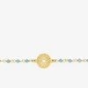Bracelet fantaisie cristal turquoise, petite chaîne en acier doré et motif SO OR