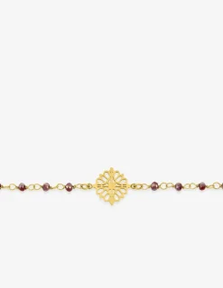 Bracelet fantaisie cristal rouge, acier doré et motif SO OR