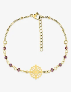 Bracelet fantaisie cristal rouge, acier doré et motif SO OR