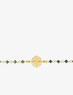 Bracelet fantaisie cristal bleu, acier doré et motif SO OR