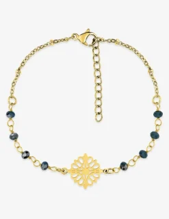 Bracelet fantaisie cristal bleu, acier doré et motif SO OR