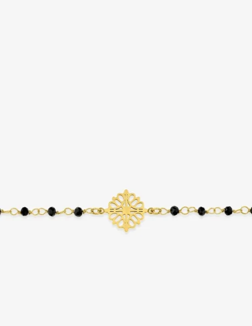 Bracelet fantaisie noir, acier doré et motif SO OR