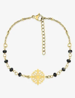 Bracelet fantaisie noir, acier doré et motif SO OR