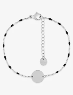 Bracelet fantaisie noir et acier, plaque ronde SO OR