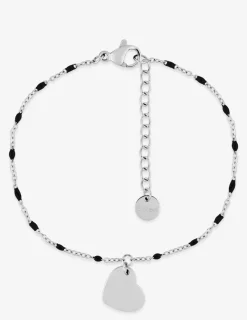 Bracelet fantaisie noir et acier, breloque cœur SO OR