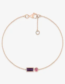 Bracelet fantaisie or jaune 750 ‰ améthyste tourmaline rose SO OR