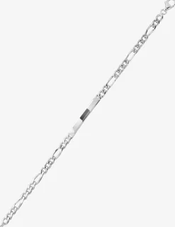 Bracelet identité maille figaro alternée 1+3 en argent 925 ‰ rhodié, plaque fantaisie SO OR