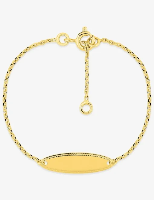 Bracelet identité pour bébé plaqué or avec plaque ovale décorée gravable SO OR