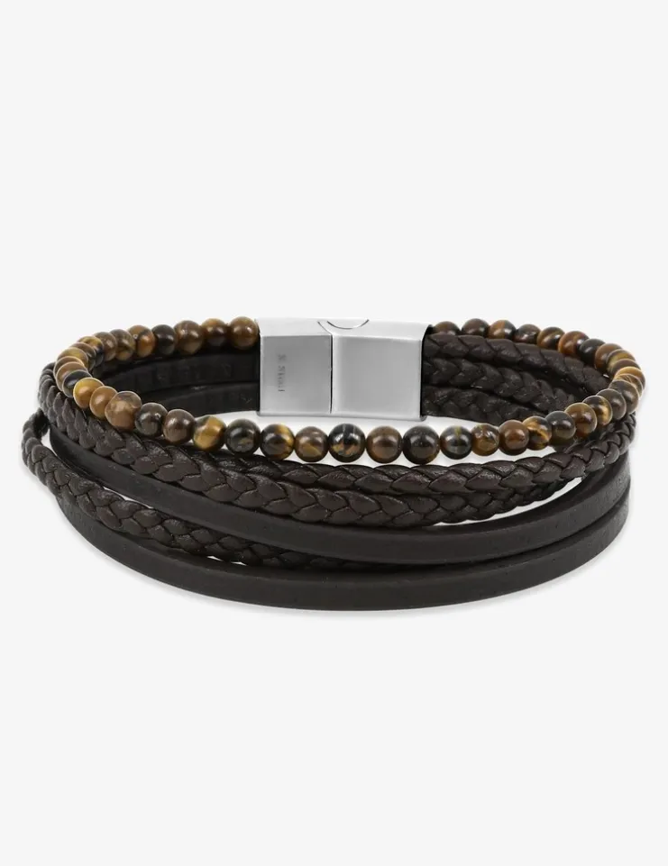 Bracelet œil de tigre, matière synthétique et acier SO OR