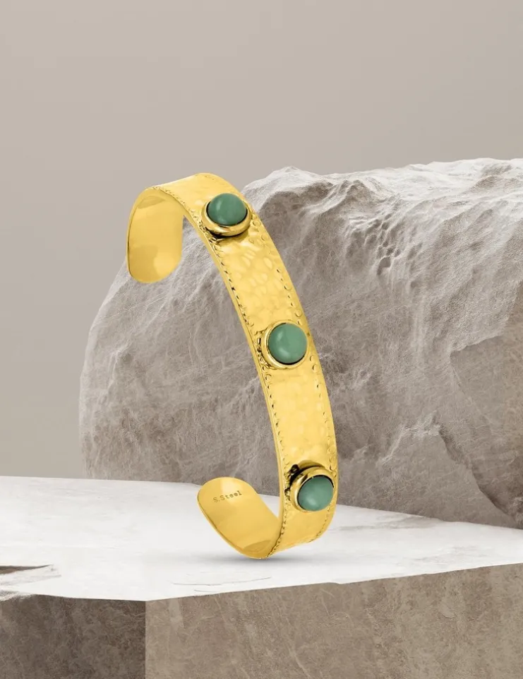 Bracelet jonc acier doré et jade verte SO OR