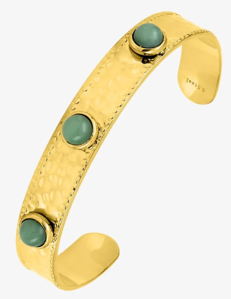 Bracelet jonc acier doré et jade verte SO OR