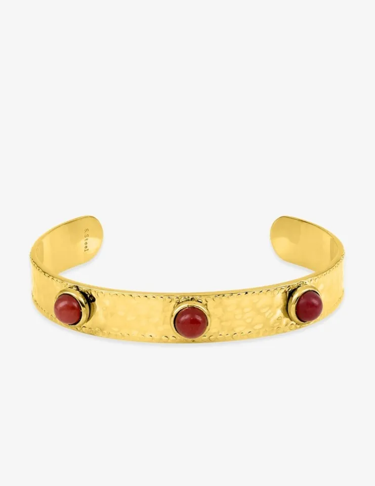 Bracelet jonc acier doré et agate rouge SO OR