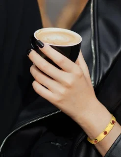 Bracelet jonc acier doré et agate rouge SO OR