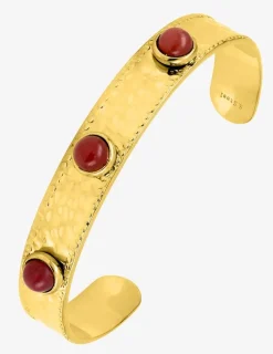 Bracelet jonc acier doré et agate rouge SO OR