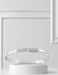 Bracelet jonc fermé en argent 925 ‰ rhodié et oxydes de zirconium blancs SO OR