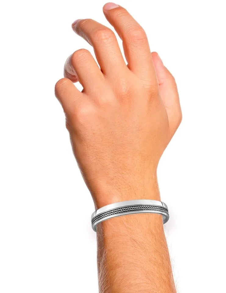 Bracelet jonc motif épis de blé en argent 925 ‰ rhodié SO OR