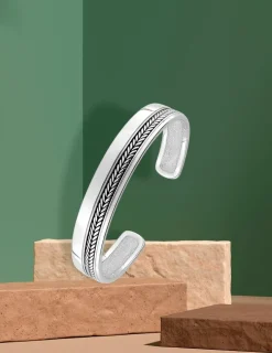 Bracelet jonc motif épis de blé en argent 925 ‰ rhodié SO OR